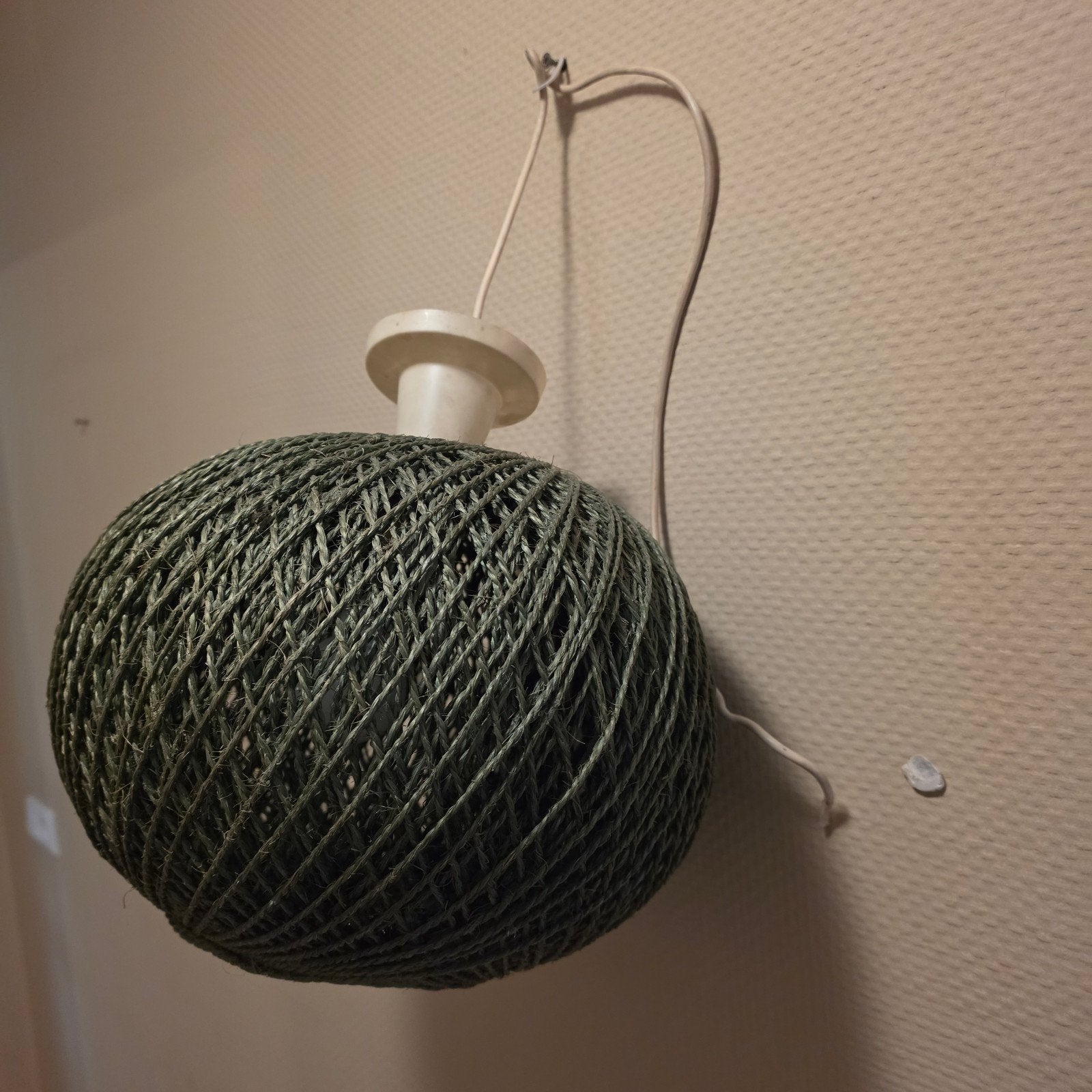 Vintage Touw Hanglamp Groen Sisal Bol Draadbol Retro, Ophalen of Verzenden