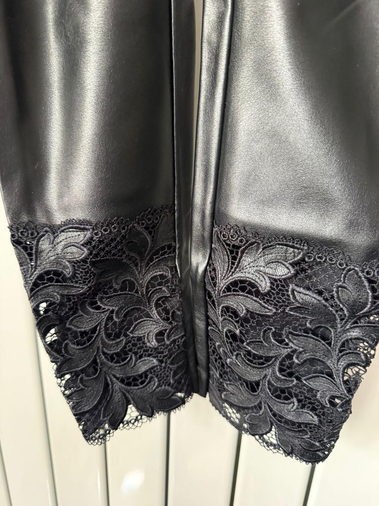 WOLFORD - Estella faux leren legging met Lace kant - 38 | M, Maat 38/40 (M), Zwart, Ophalen of Verzenden, Zo goed als nieuw