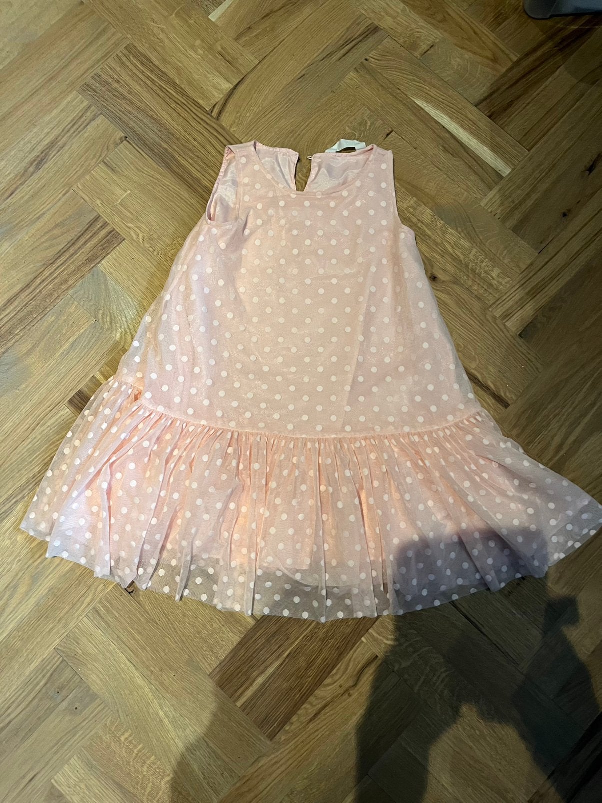 Leuke roze jurk met stippen en tulle van H&M maat 128, Ophalen of Verzenden, Zo goed als nieuw, Meisje, Jurk of Rok