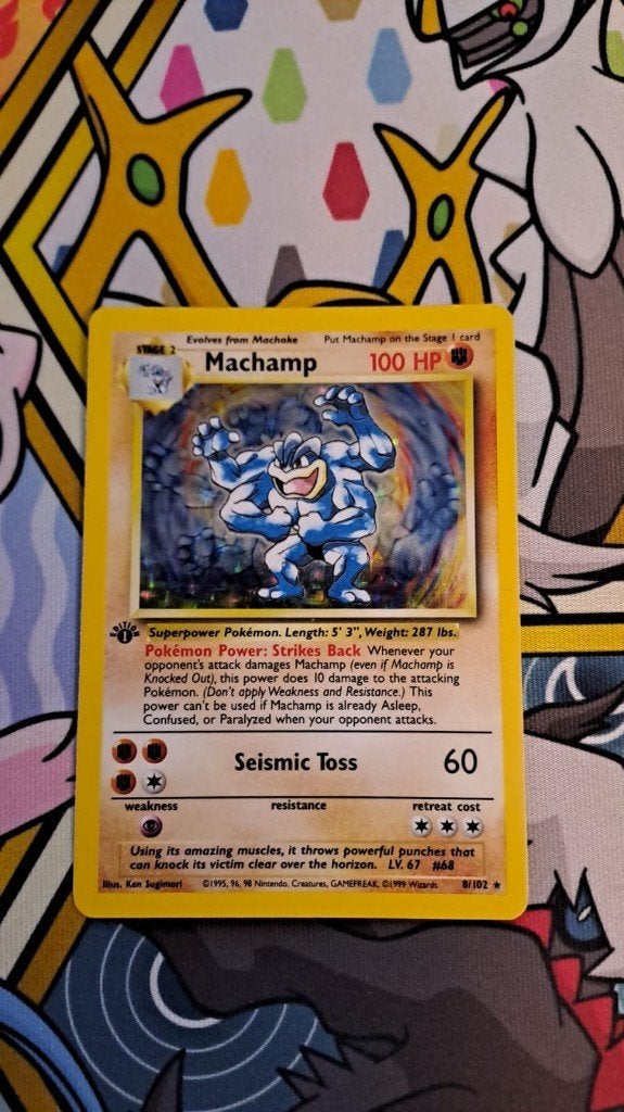 Machamp [1st Edition] #8 Pokemon Base Set, Ophalen of Verzenden, Zo goed als nieuw, Losse kaart, Foil