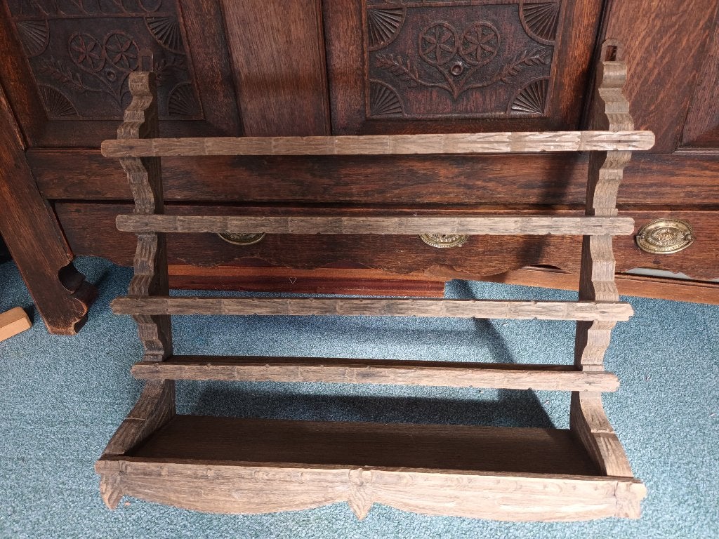 Vintage houten bordenrek - 55cm breed, 50cm hoog, Gebruikt, Bordenrek, Hout, Ophalen of Verzenden