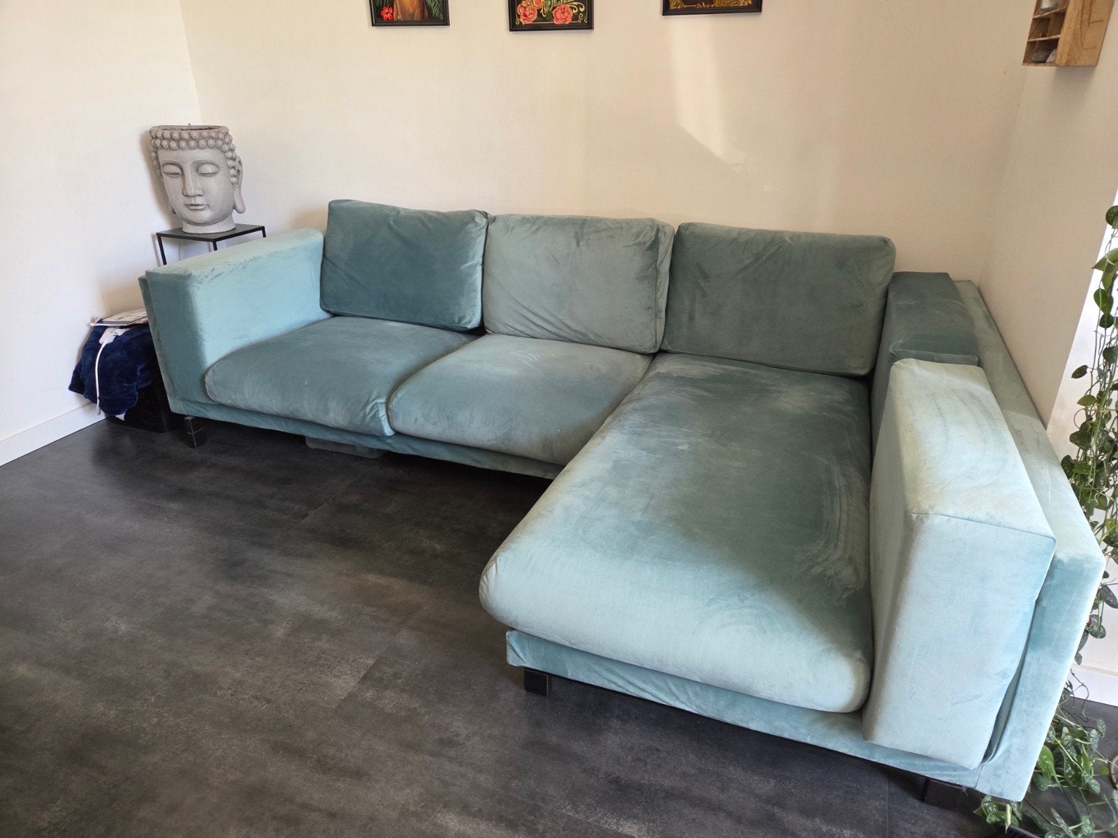 IKEA NOCKEBY Hoekbank met Chaise Longue - Mint groen Velvet, Ophalen, Gebruikt, Stof, Modern, Scandinavisch