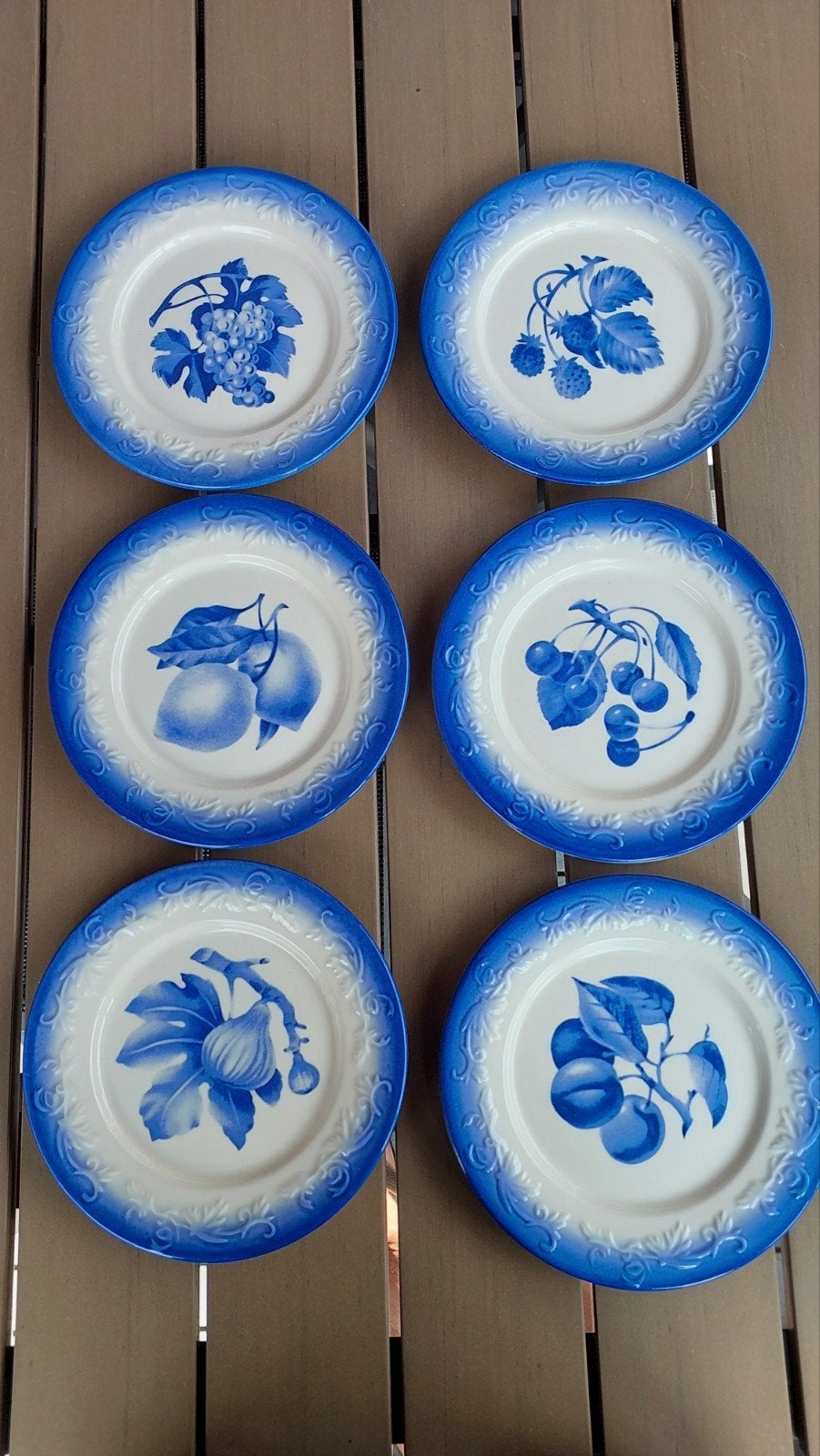 Antieke Franse Lunéville KG 6 borden met boomfruit., Ophalen