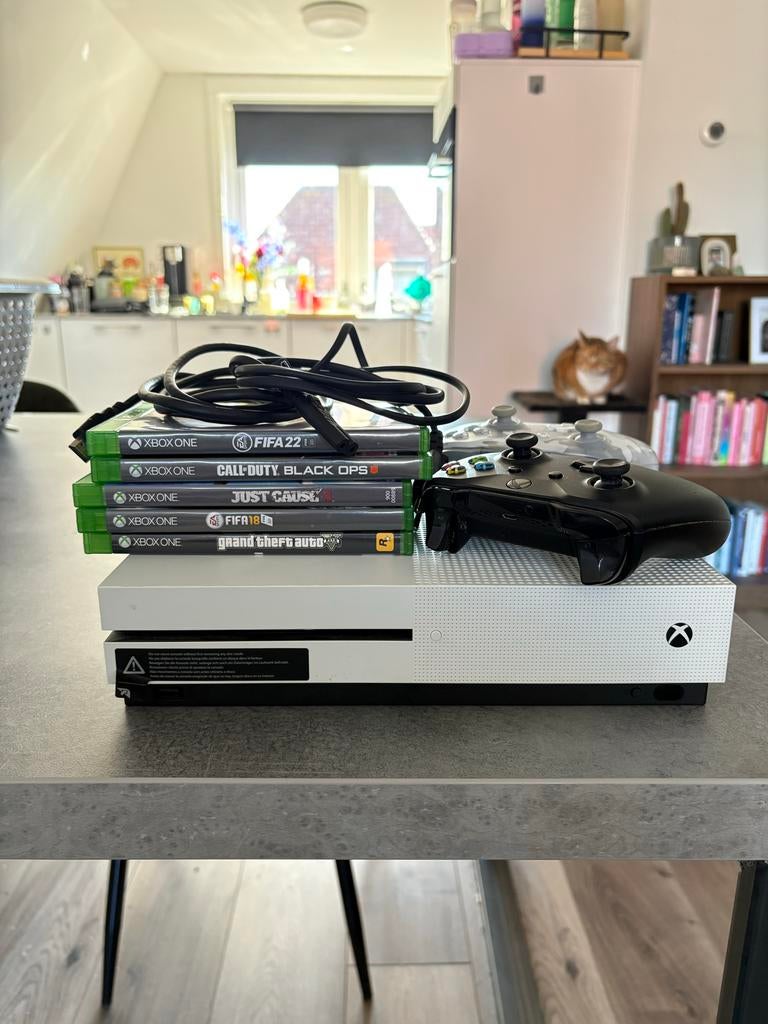 Xbox One S + 2 controllers + 5 games - Direct klaar!, Met 2 controllers, Xbox One S, Ophalen of Verzenden, Gebruikt