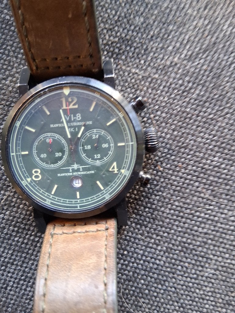 AVI - 8 Hawker Hurricane hotlogr, Sieraden, Tassen en Uiterlijk, Overige merken, Leer, Staal, Polshorloge