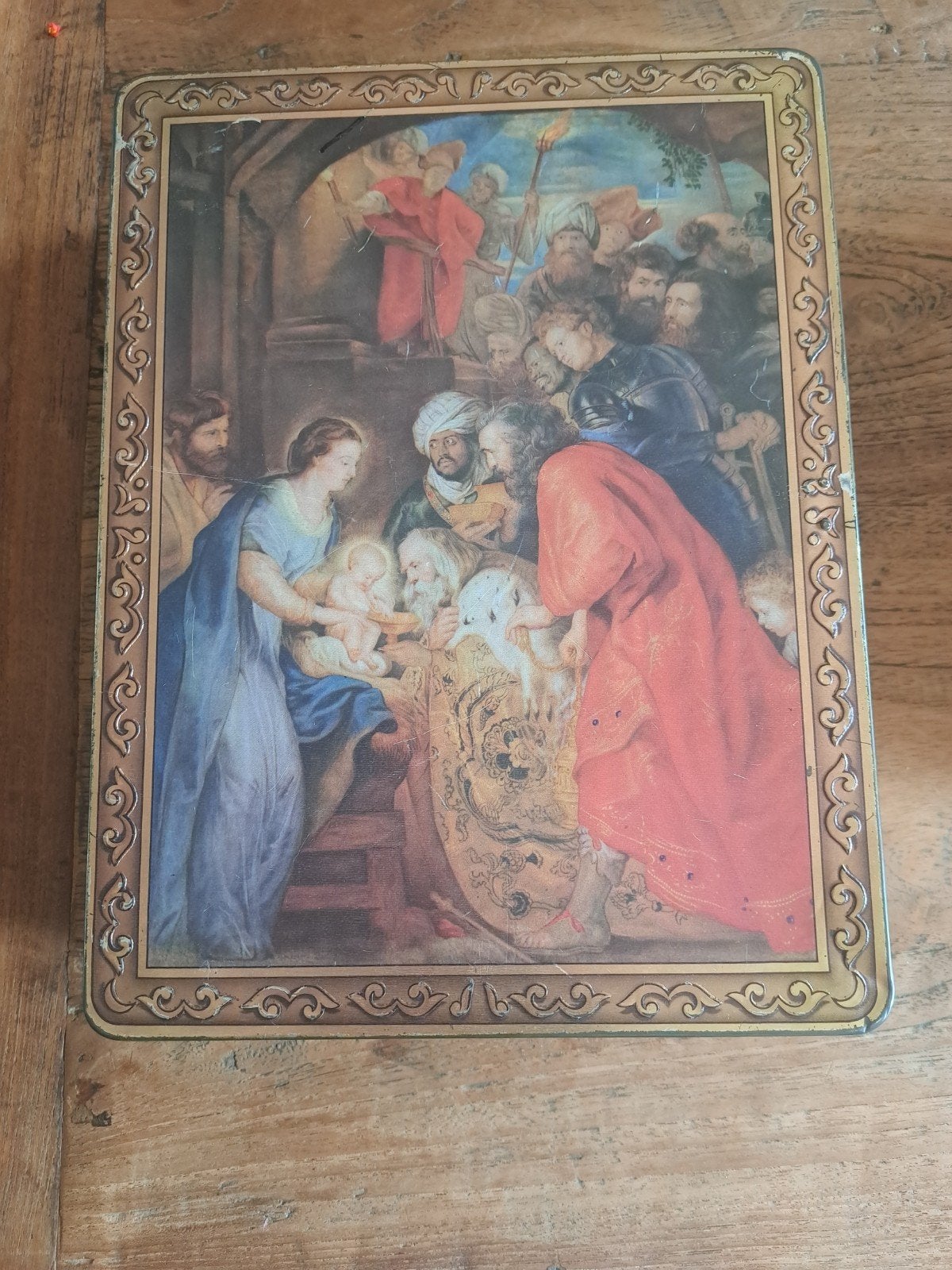 Vintage De Beukelaer Blikken Trommel - Rubens Adoratie, Verzamelen, Blikken, Ophalen of Verzenden