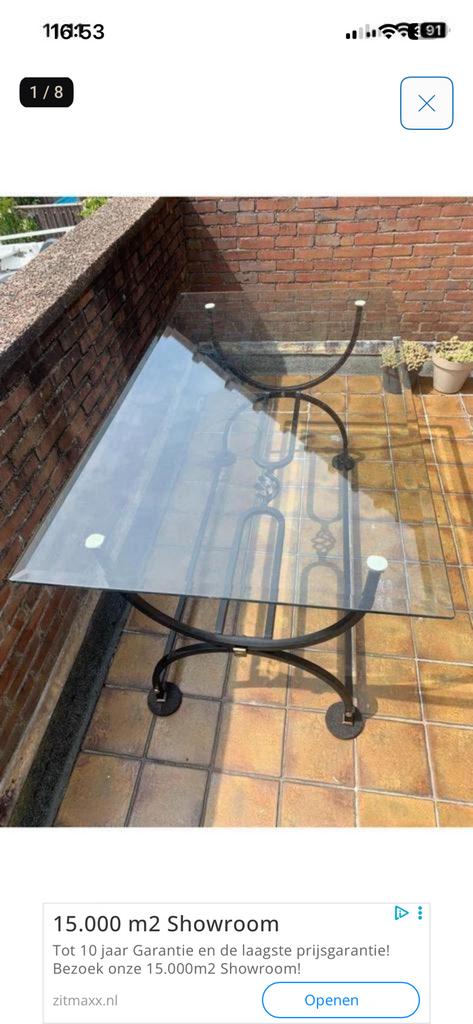Glazen eettafel 850x1500mm/12mm dik facet geslepen glasplaat, Ophalen, Gebruikt, Vierkant, Metaal