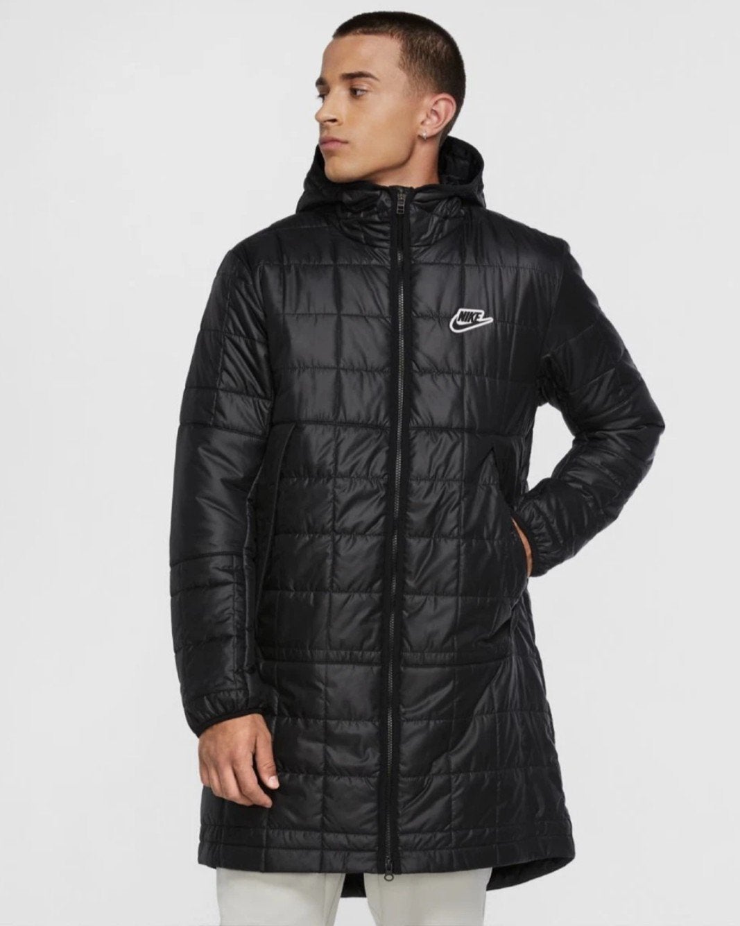NIKE Synthetic Fill Quilted Hooded Long Parka Jacket, Zwart, Nike, Nieuw, Ophalen of Verzenden