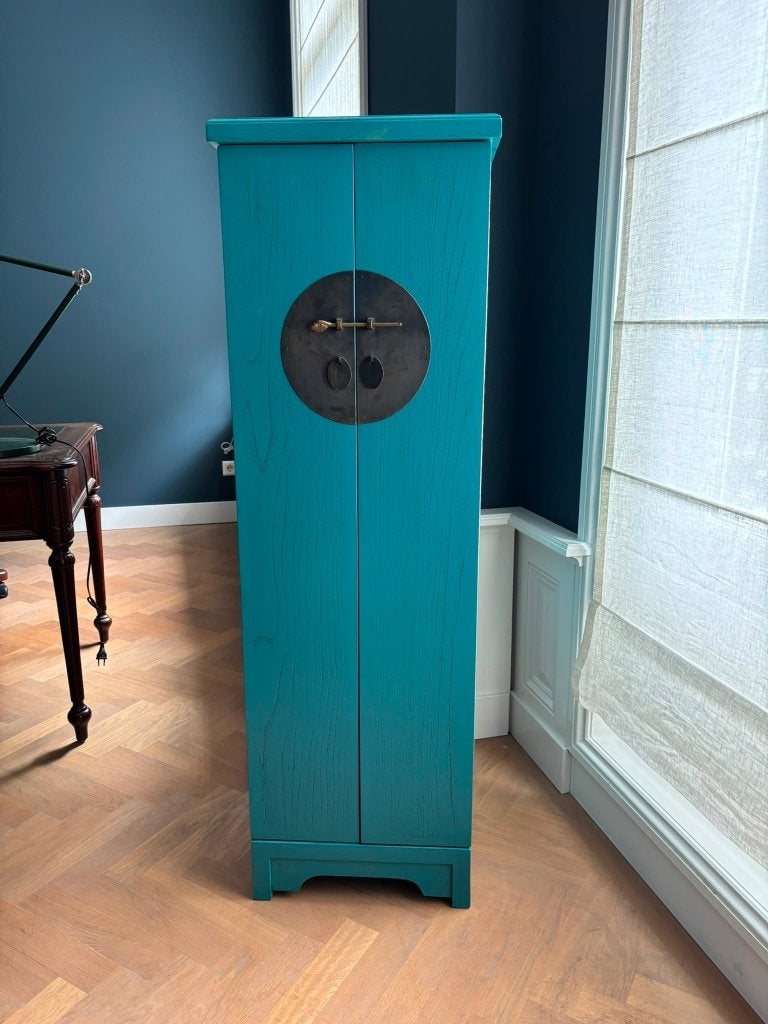 Luxe China Sieradenkast Hoge Opbergkast Turquoise Uniek ZSMN, Ophalen, Blauw, Hardcase, Zo goed als nieuw