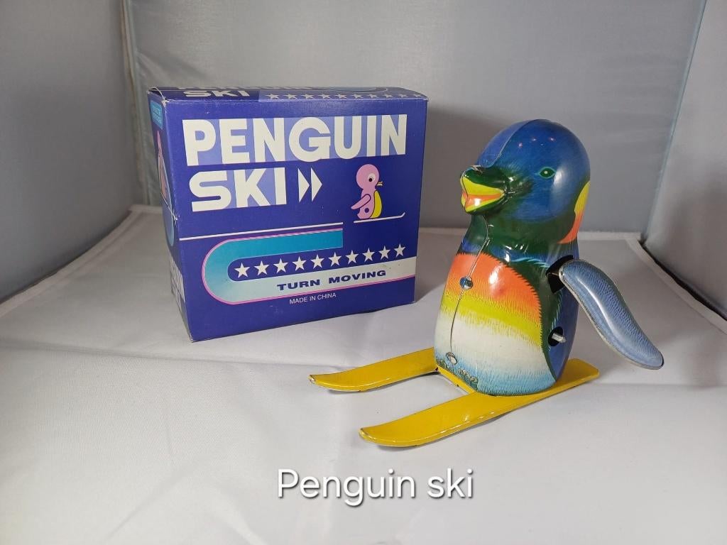 Blikken speelgoed pinguin op ski's, Ophalen of Verzenden