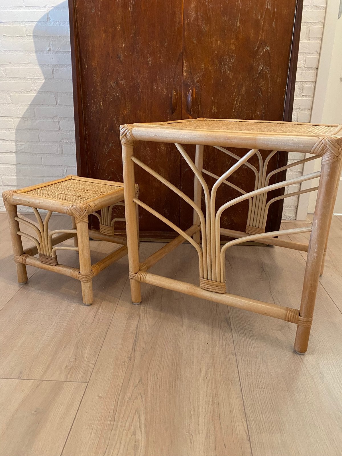 Rotan tafels., Huis en Inrichting, Tafels | Bijzettafels, Overige materialen, Minder dan 55 cm, Vierkant, Zo goed als nieuw