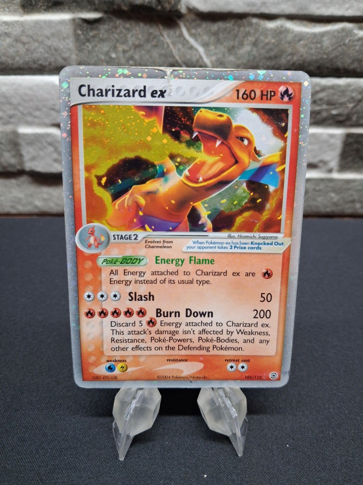Charizard ex 105/112 EX FireRed & LeafGreen Pokémon Kaart, Ophalen of Verzenden, Gebruikt, Losse kaart, Foil
