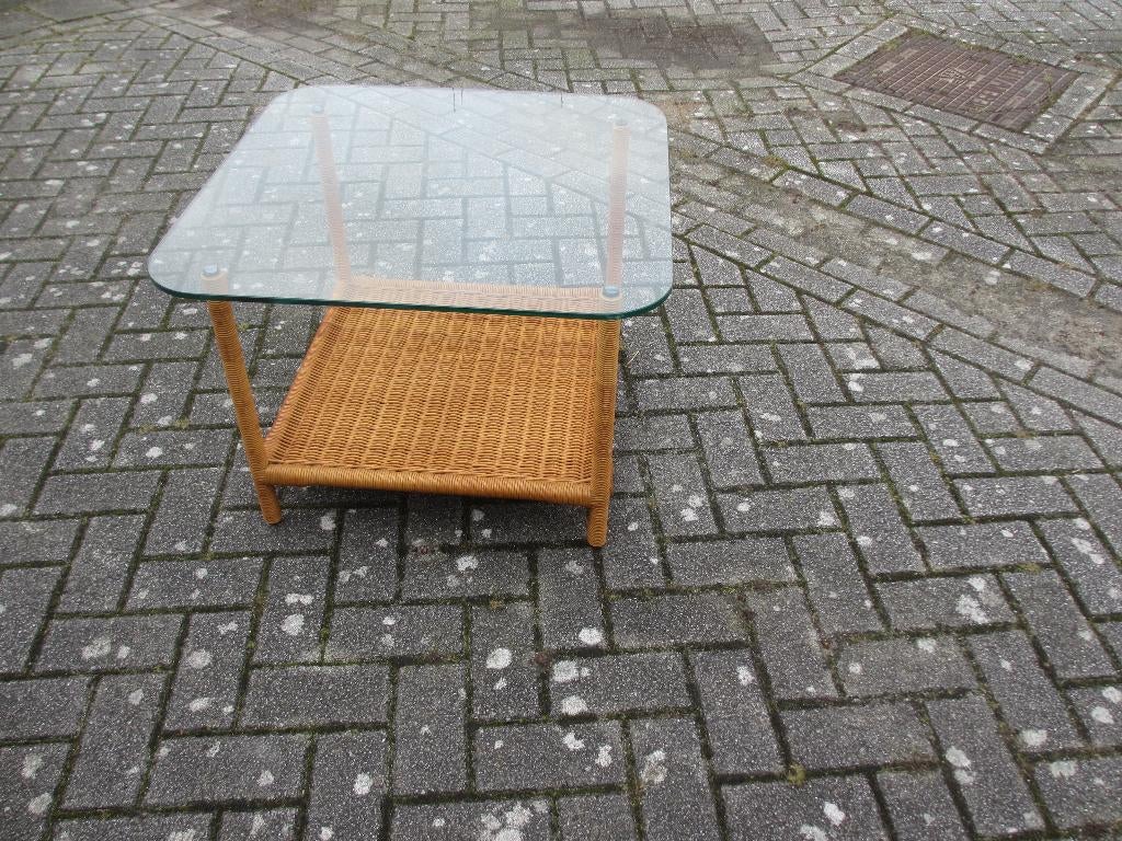 Vintage salontafel riet/ rotan ontwerp Dirk van Sliedregt ?, Ophalen, Gebruikt, 50 tot 100 cm, Vierkant
