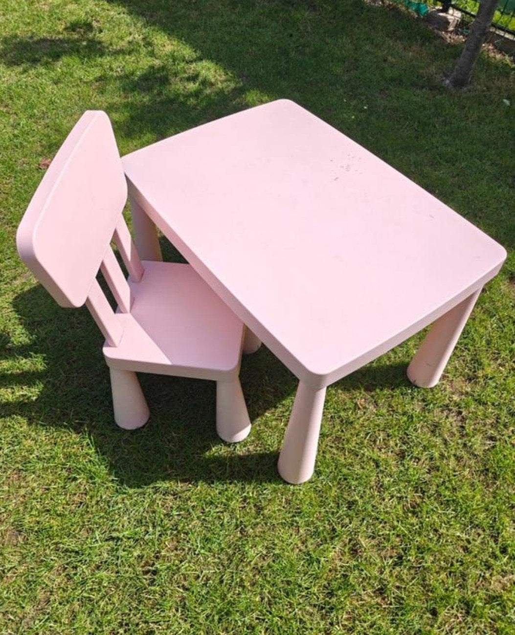 Roze kinderstoel en -tafel set (plastic), Ophalen of Verzenden, Gebruikt, Tafel(s) en Stoel(en)