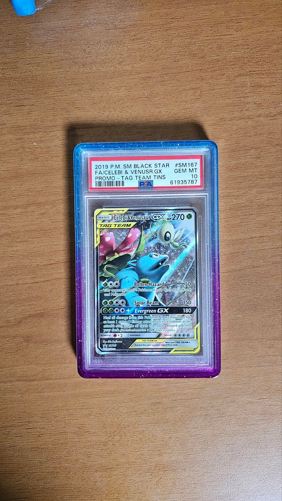 PSA 10  Celebi & Venusaur GX SM167 Tag Team Promo 2019, Ophalen, Zo goed als nieuw, Losse kaart, Foil
