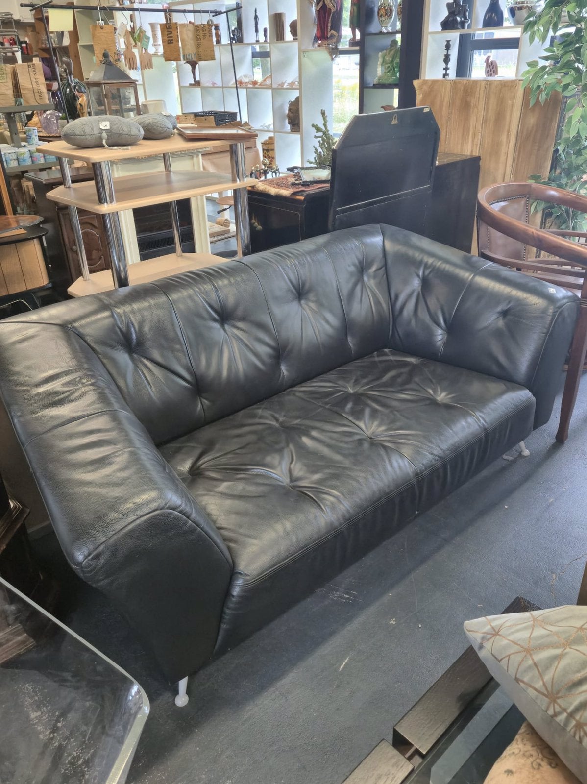 Rolf Benz zwart lederen tweezits bank - €50! Aanbieding!, Gebruikt, 150 tot 200 cm, Tweepersoons, 75 tot 100 cm