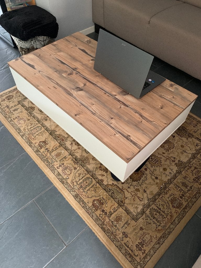 salontafel met opbergruimte en hoogte verstelbaar, Ophalen, Minder dan 50 cm, Gebruikt, 100 tot 150 cm