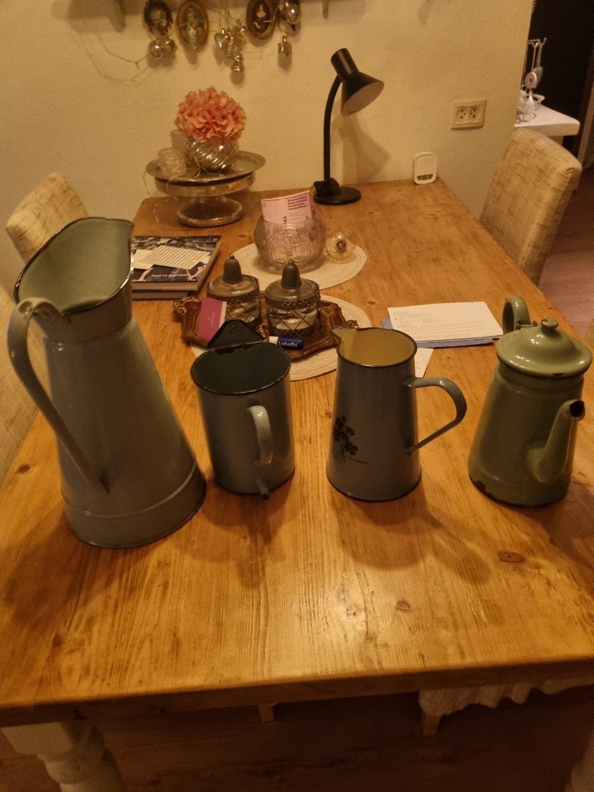 4 groene  emaille kannen, Antiek en Kunst, Ophalen of Verzenden
