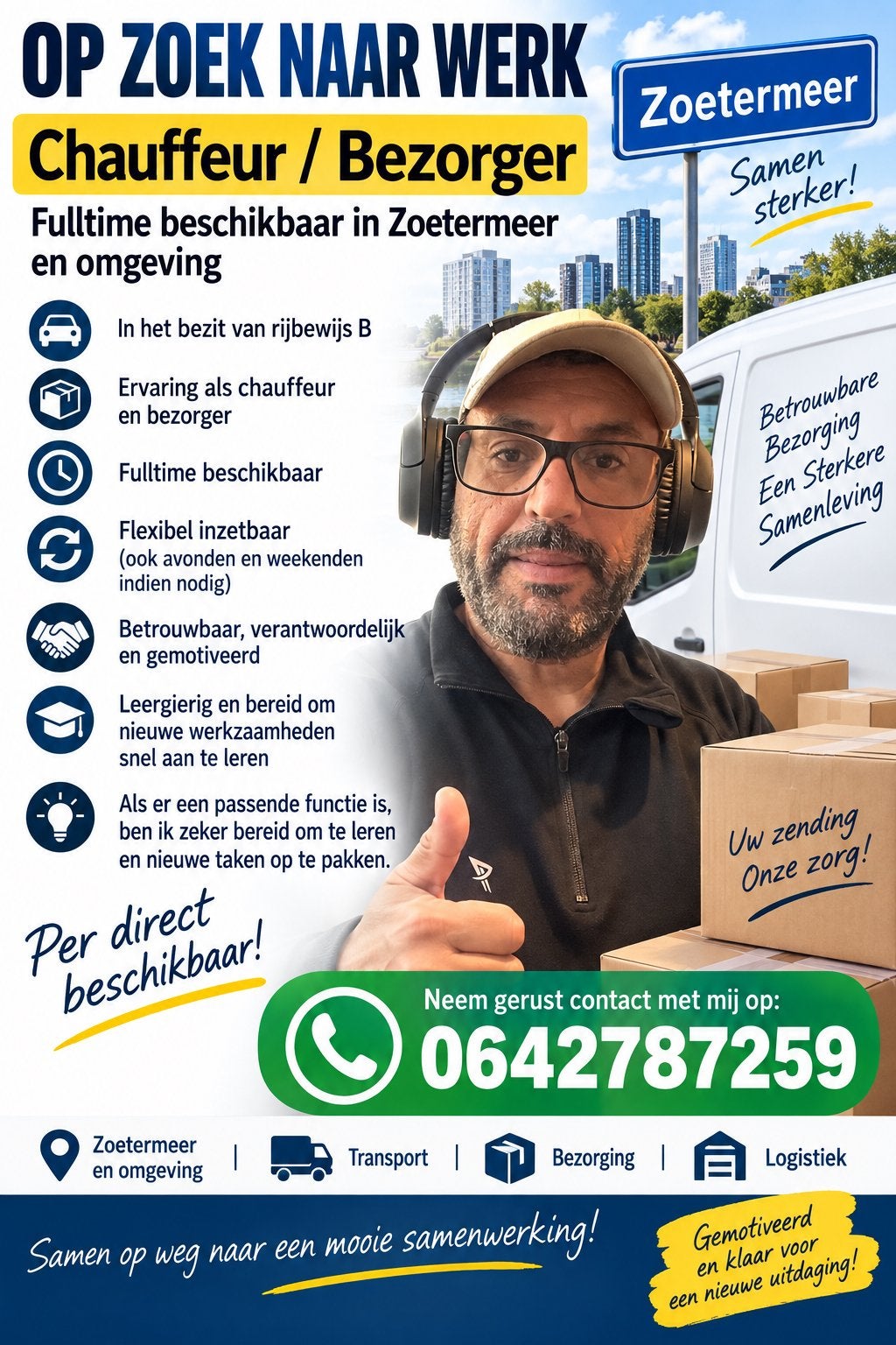 Ervaren Chauffeur / Bezorger, 33 - 40 uur, Overige niveaus, Vanaf 10 jaar, Overige vormen