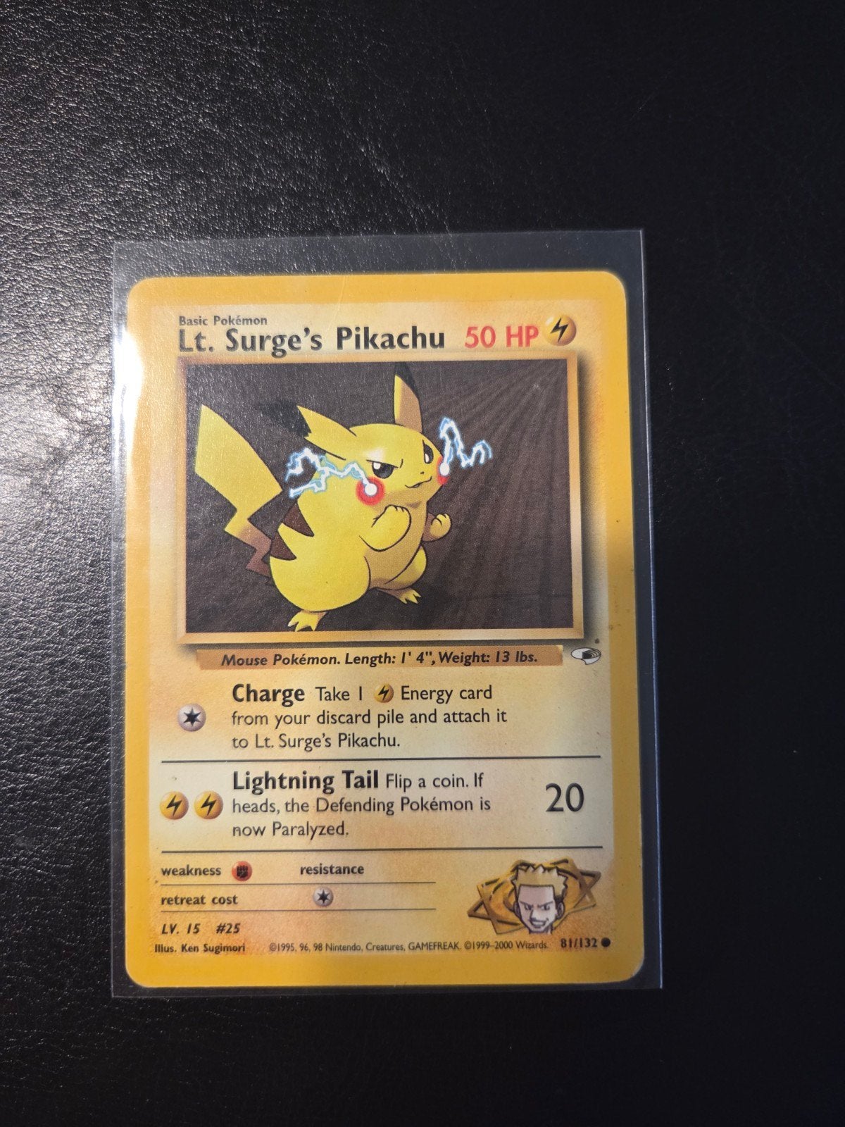 Lt. Surge's Pikachu Pokémon Kaart (81/132) - Gym Heroes, Ophalen, Gebruikt, Losse kaart