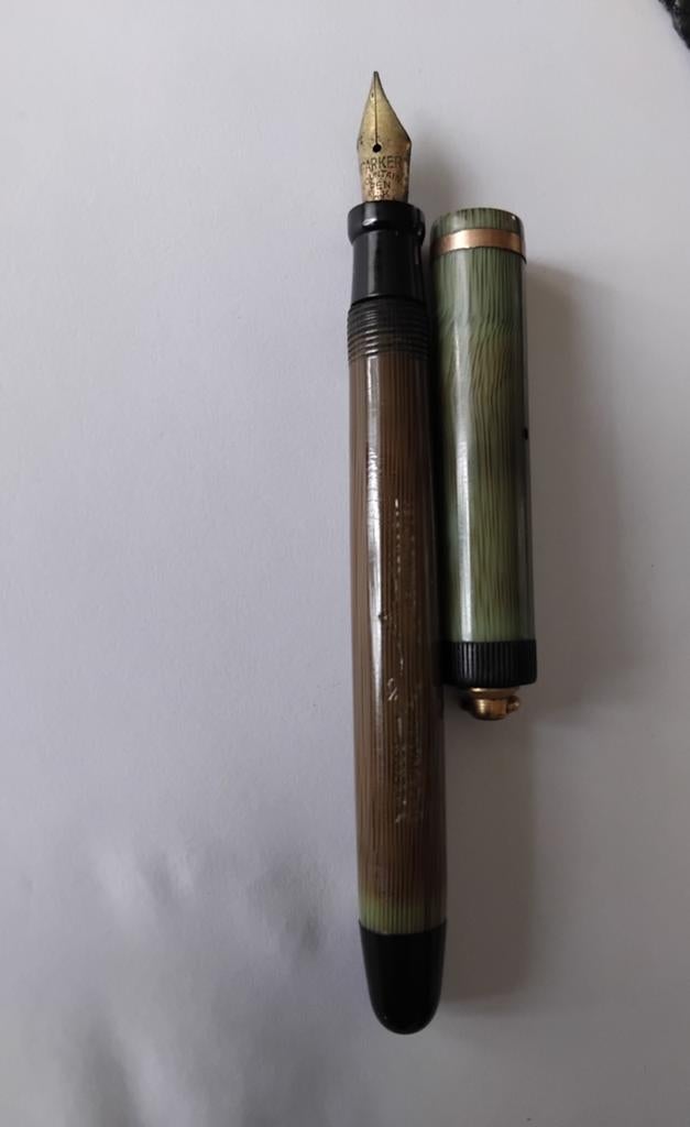 Vintage Parker Duofold Vulpen - Groen/Bruin, Verzamelen, Pennenverzamelingen, Ophalen of Verzenden, Gebruikt, Vulpen, Parker