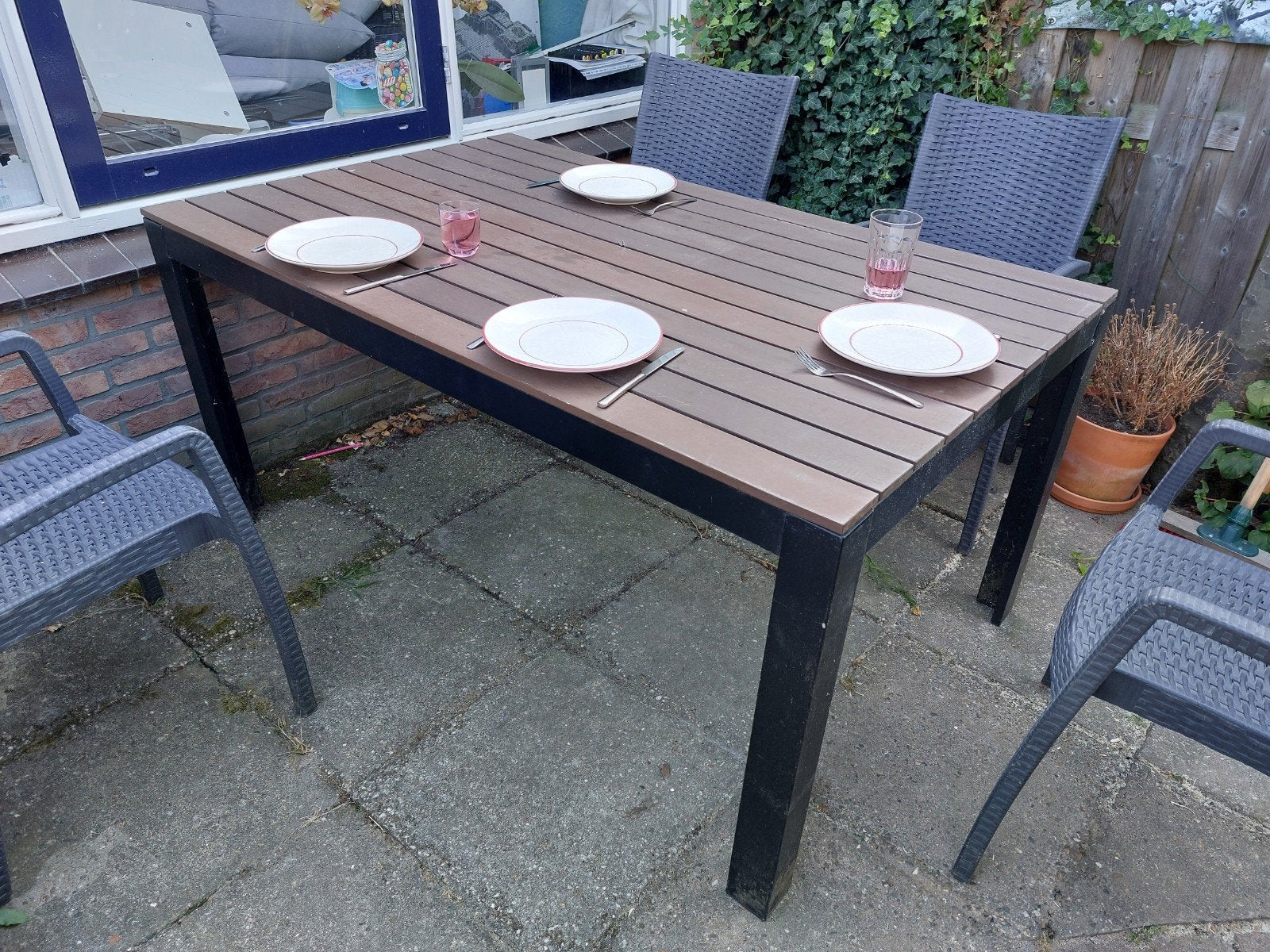 tuintafel 160x90, Ophalen, Gebruikt, Rechthoekig, Aluminium