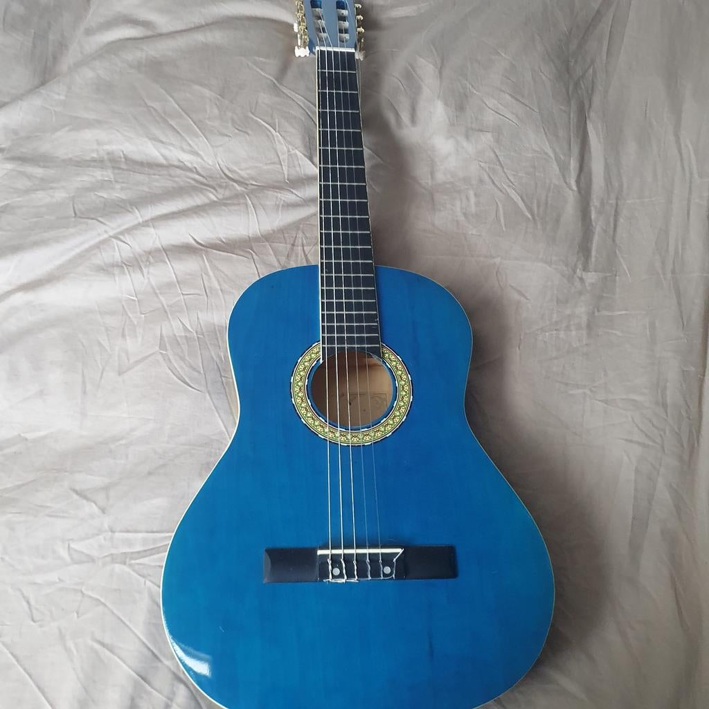 Oude blauwe gitaar met minimale schade, Muziek en Instrumenten, Ophalen of Verzenden, Gebruikt, Klassieke of Spaanse gitaar