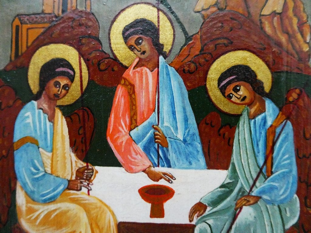 De Heilige Drie Eenheid handgeschilderd aureool goudverguld, Antiek en Kunst, Ophalen of Verzenden