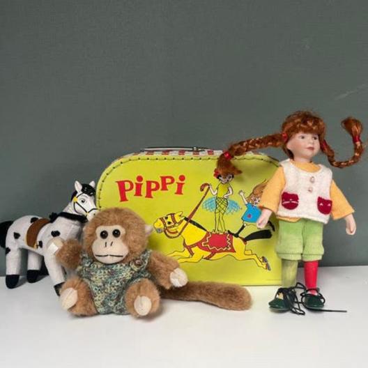 Pippi Langkous Pop, Paard, Aap & Koffer Set - Vintage, Kinderen en Baby's, Ophalen of Verzenden, Gebruikt, Overige typen