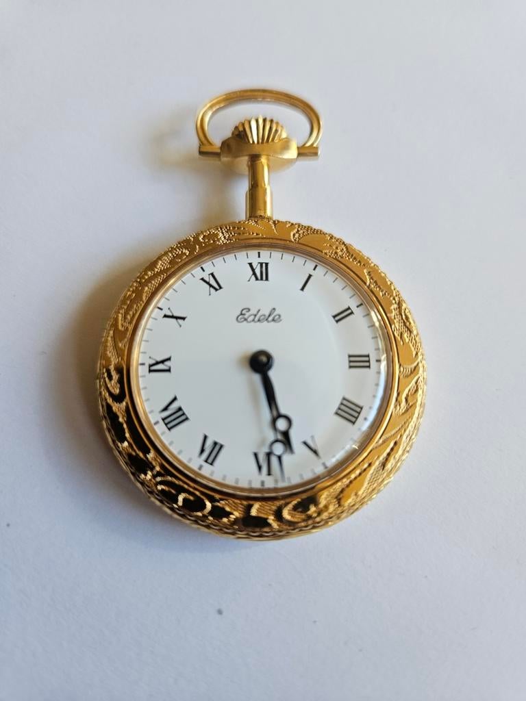 Z.g.a.n.verguld Edela zakhorloge met Romeinse cijfers, Overige merken, Overige materialen, Zakhorloge, Verguld