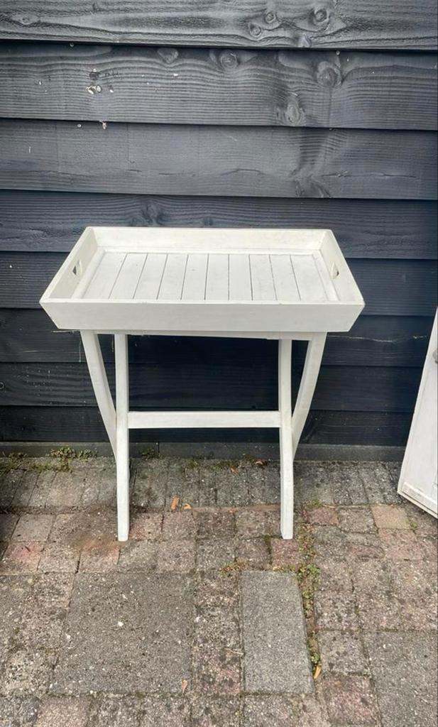 Wit houten dienbladtafel - inklapbaar, Gebruikt, 55 tot 75 cm, Rechthoekig, Hout