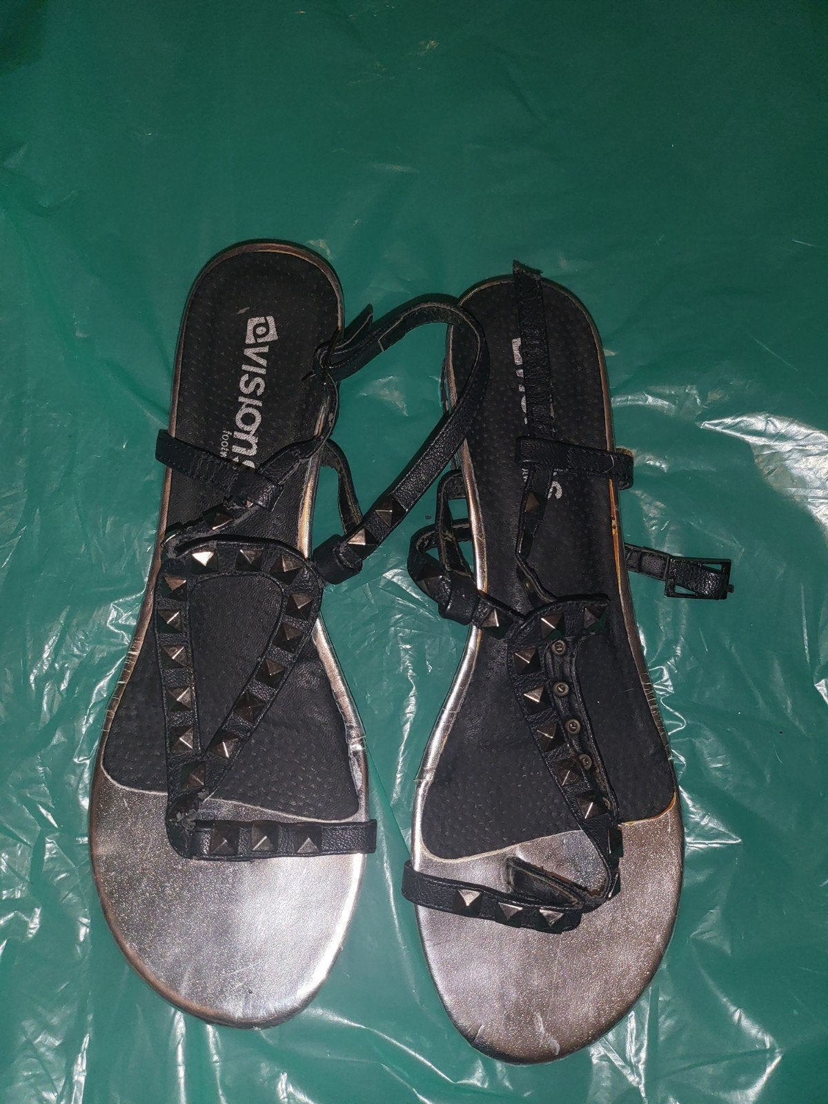 Zwarte Visions Footwear sandalen met studs, maat 39, Verzenden, Zwart, Sandalen of Muiltjes, Gedragen
