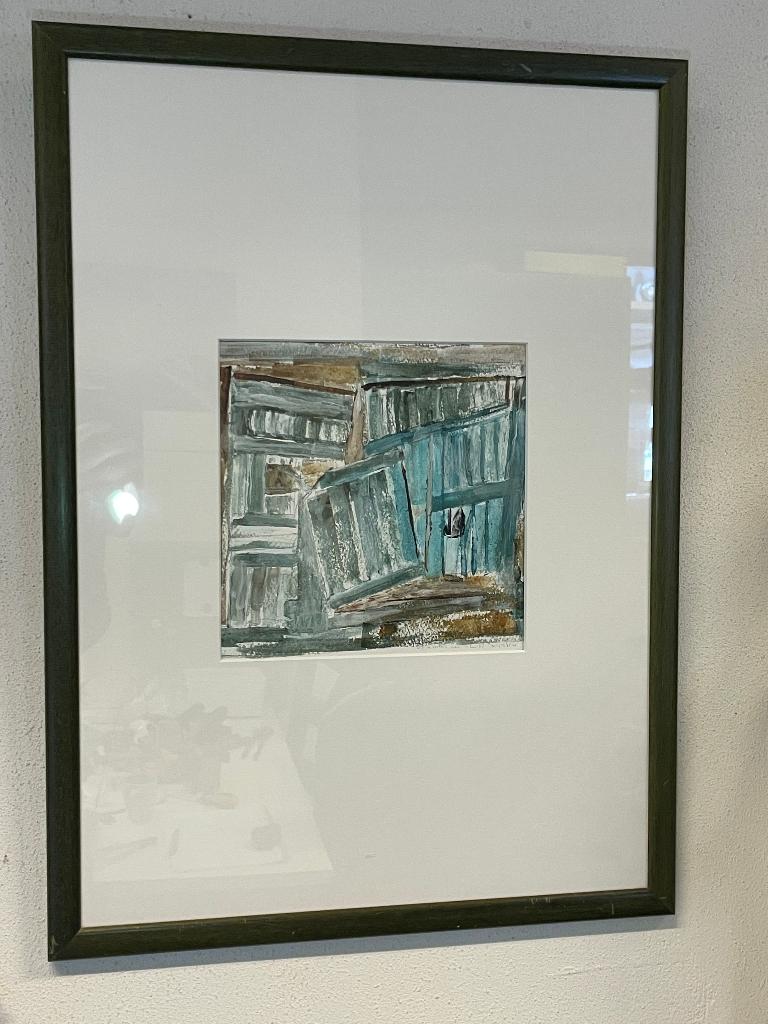 Vierkant aquarel in een grote staande lijst. Abstracte kunst, Ophalen