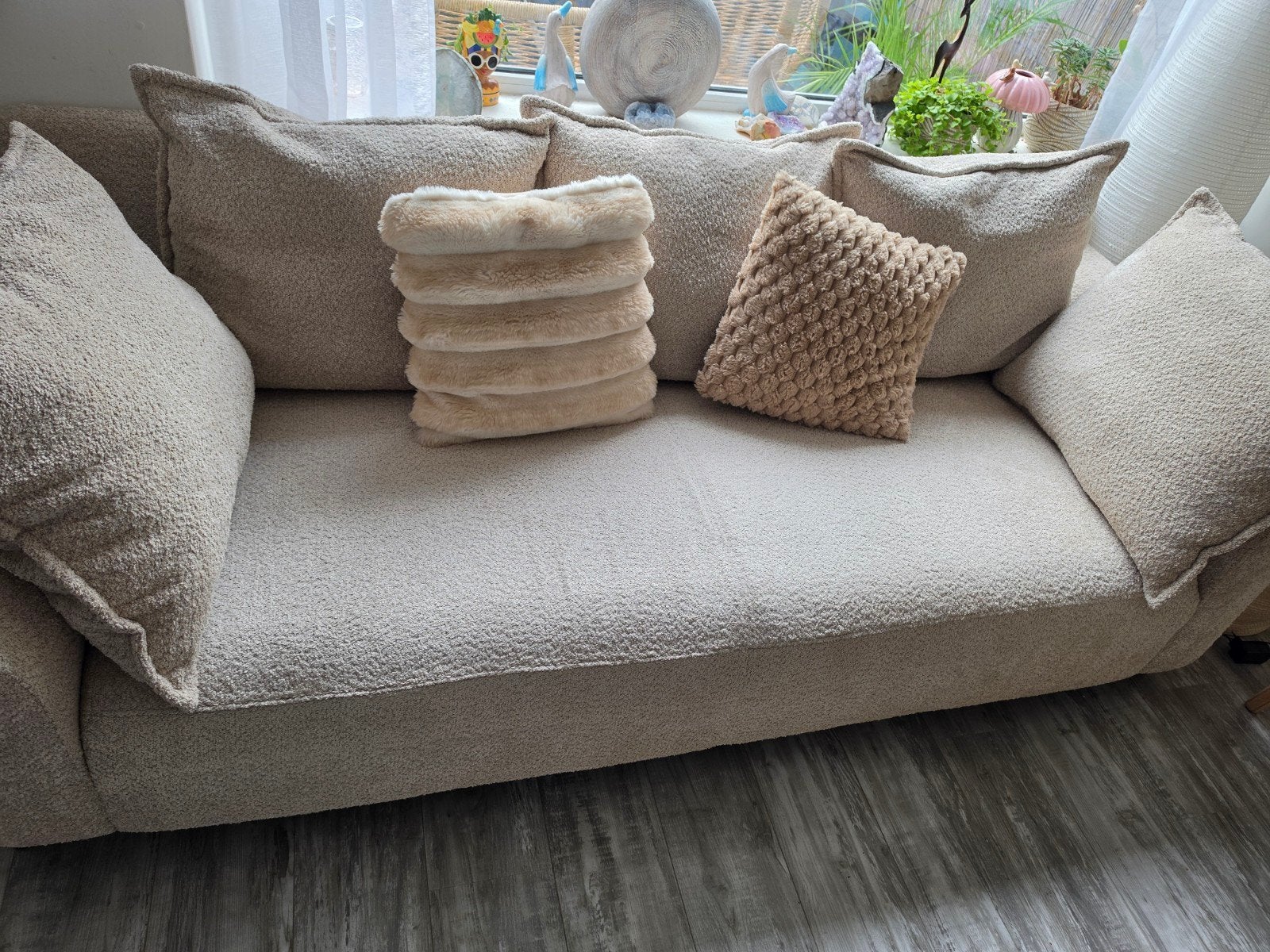 Mooie beige Elsa driezitsbank - zo goed als nieuw, Ophalen, Driepersoons, 75 tot 100 cm, Zo goed als nieuw