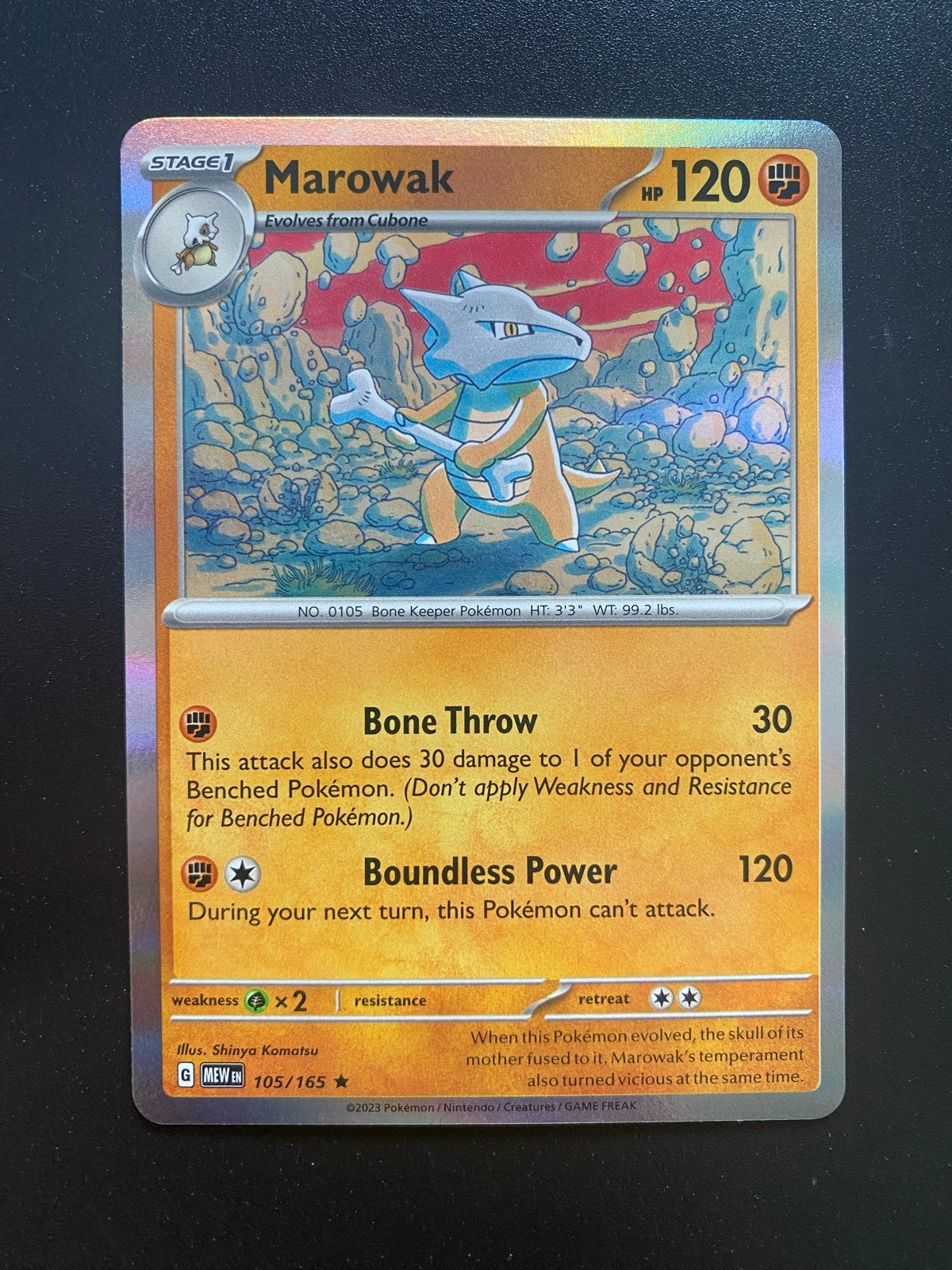 Marowak Holo 105/165 Pokémon 151 Packfresh!, Ophalen of Verzenden, Zo goed als nieuw, Losse kaart, Foil