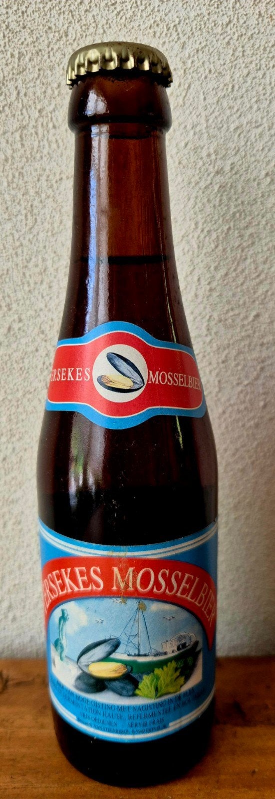 1998 Fles Yersekes Mossel bier Belgisch Br. Van Steenberge, Verzamelen, Ophalen of Verzenden, Zo goed als nieuw, Flesje(s), Overige merken