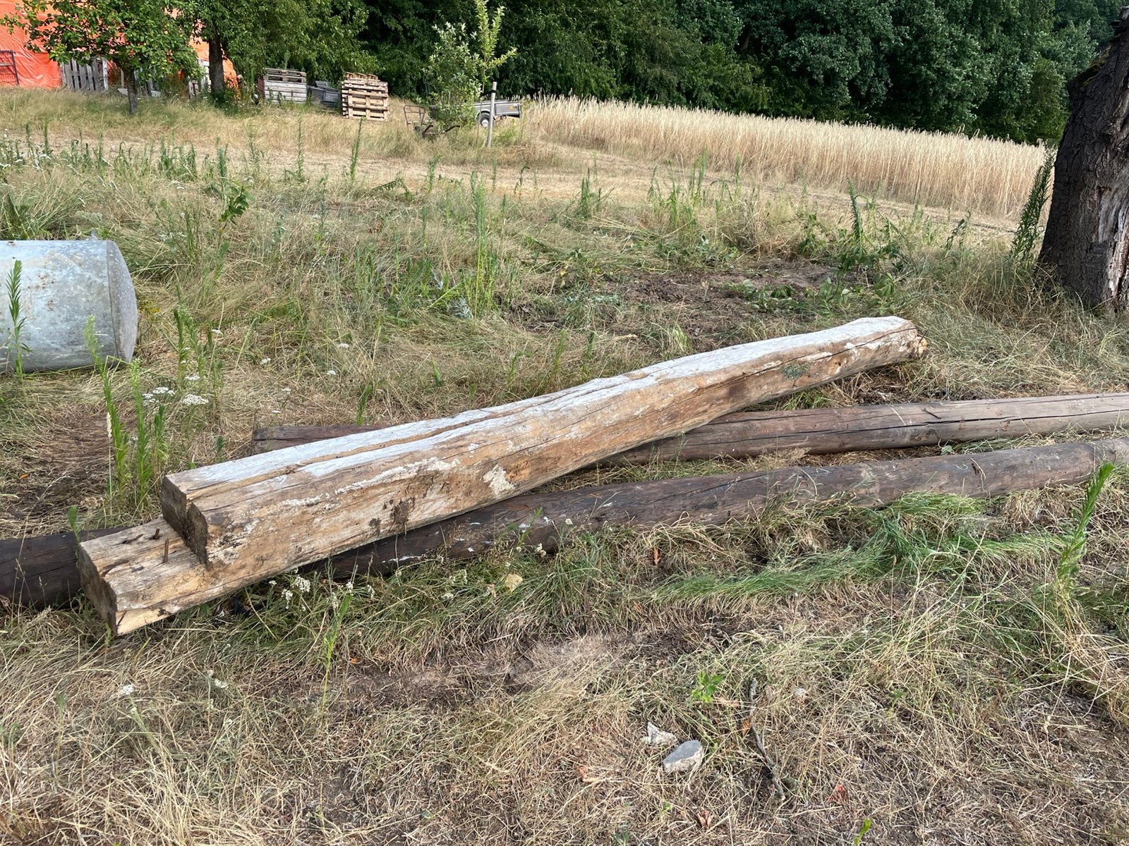 Oude houten balk gebint 400x25x25cm, Doe-het-zelf en Verbouw, Hout en Planken, Ophalen, Gebruikt, Balk, Vuren