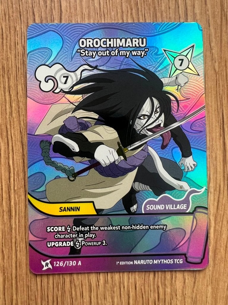 Naruto Mythos TCG Orochimaru 126/130 Rare Art 1st Edition NM, Ophalen of Verzenden, Zo goed als nieuw, Losse kaart