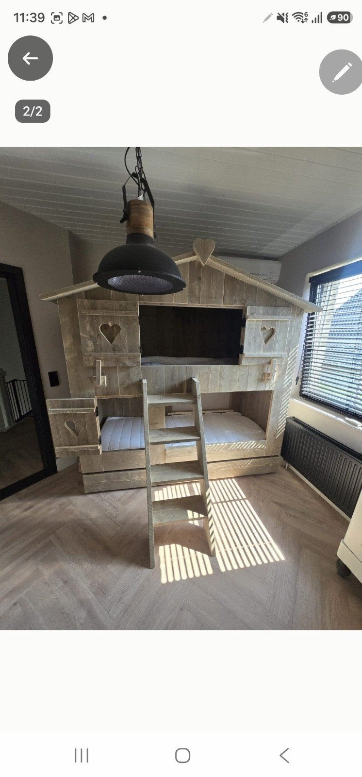 Uniek handgemaakt houten stapelbed - huisbed, Huis en Inrichting, Ophalen, 90 cm, Tweepersoons, Zo goed als nieuw
