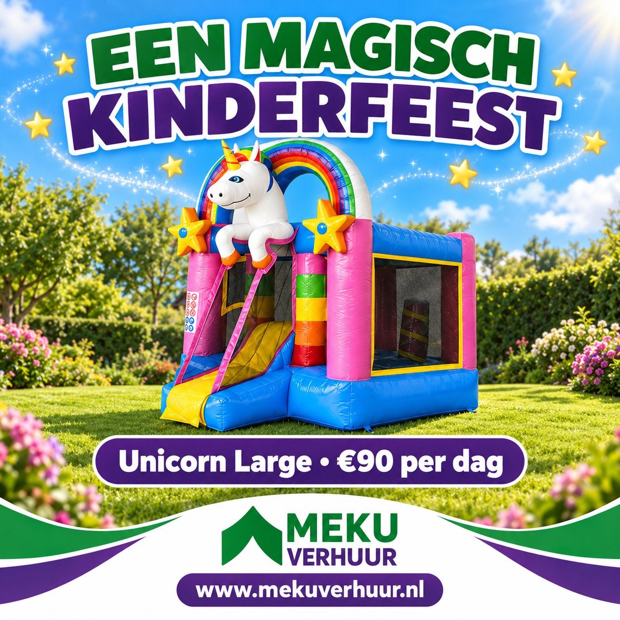 Unicorn Springkasteel - Groot Plezier voor Kinderfeestjes, Ophalen, Zo goed als nieuw