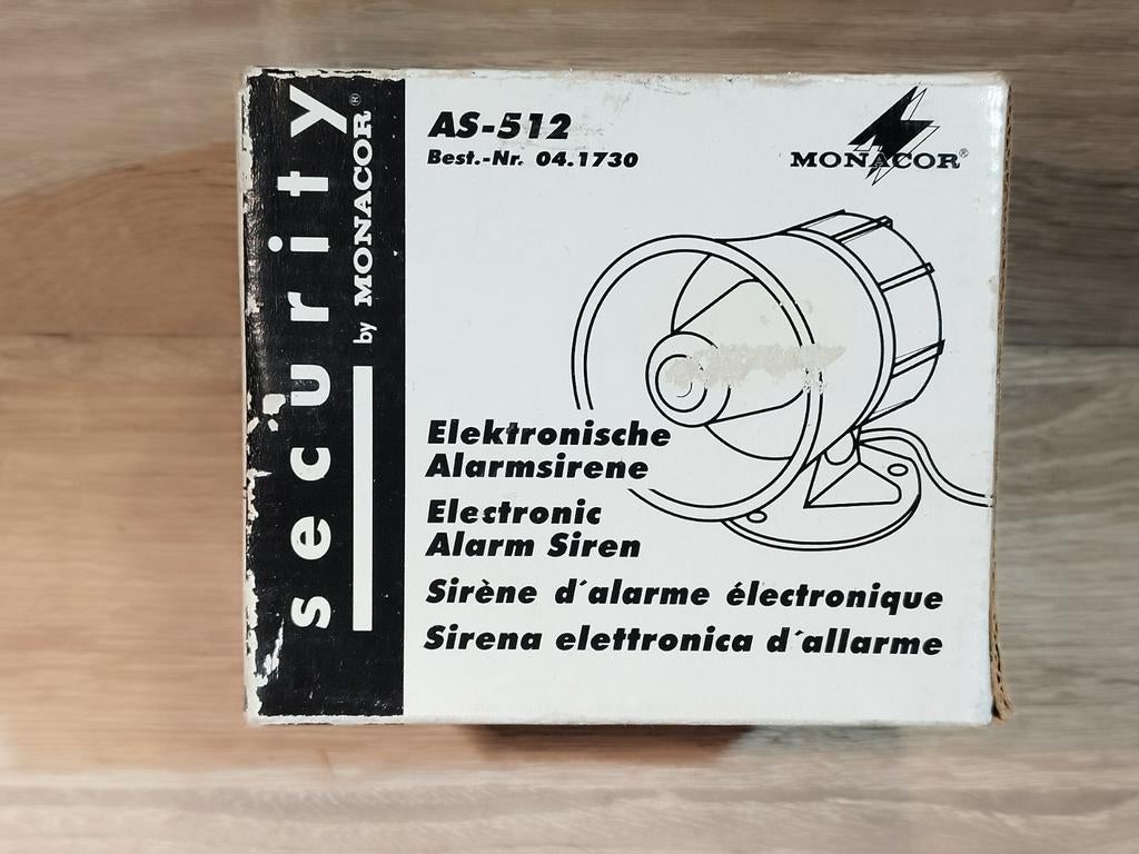 Monacor AS-512 Elektronische Alarmsirene - Nieuw in doos, Doe-het-zelf en Verbouw, Ophalen of Verzenden, Nieuw, Sirene, Overige soorten