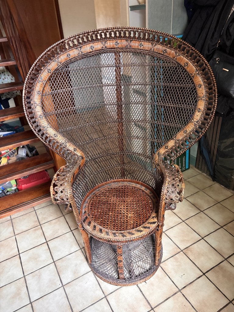 Vintage Pauwenstoel Rotan Bohemian Stijl, Ophalen, Gebruikt, Bruin, Eén