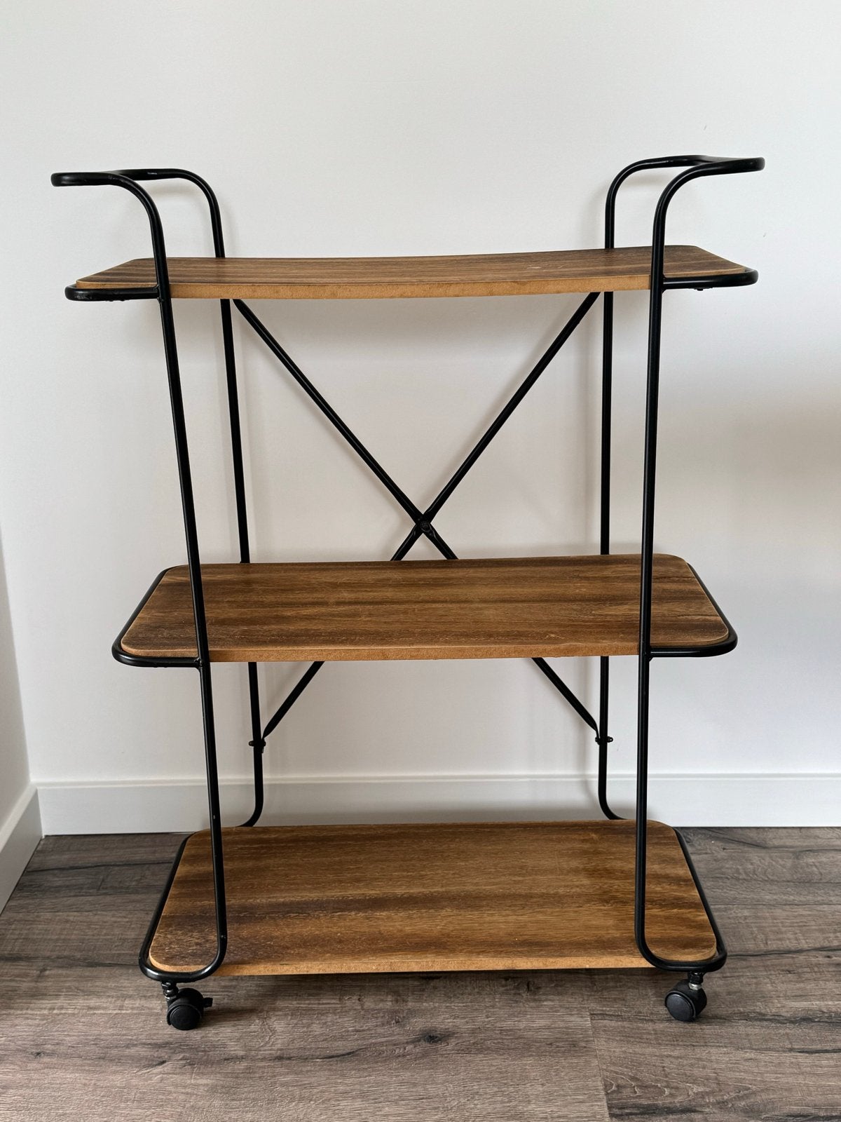 Industrieel bakkerskastje op wielen - mango hout & metaal, Huis en Inrichting, Ophalen, Gebruikt, 55 tot 75 cm, 60 cm of meer