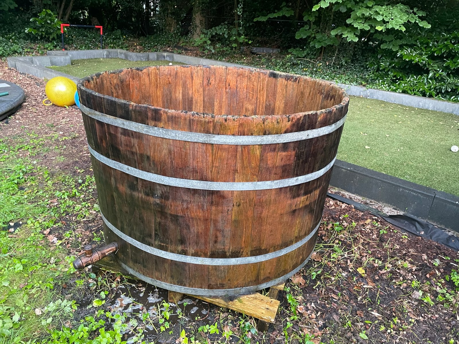 Groot houten vat / plantenbak - 87x137 cm, Tuin en Terras, Ophalen, Gebruikt