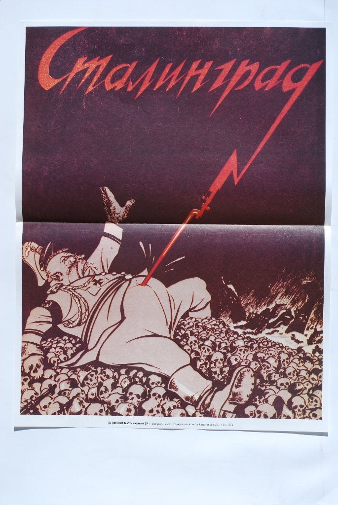 Propaganda Poster WOII Stalin Stalingrad Heruitgave 1994, Verzamelen, Zo goed als nieuw, Verzenden, Amsterdam, Nederland