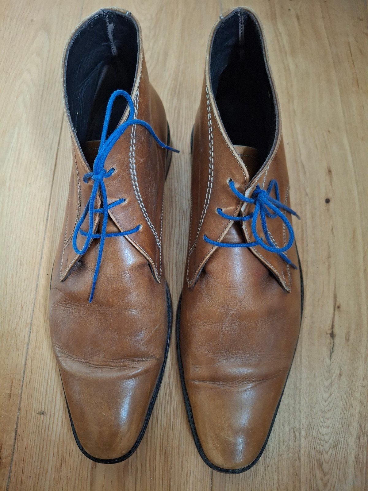 Van Lier nette leren schoenen boots blauwe veters mt 8 / 42, Bruin, Van Lier, Ophalen of Verzenden, Gedragen