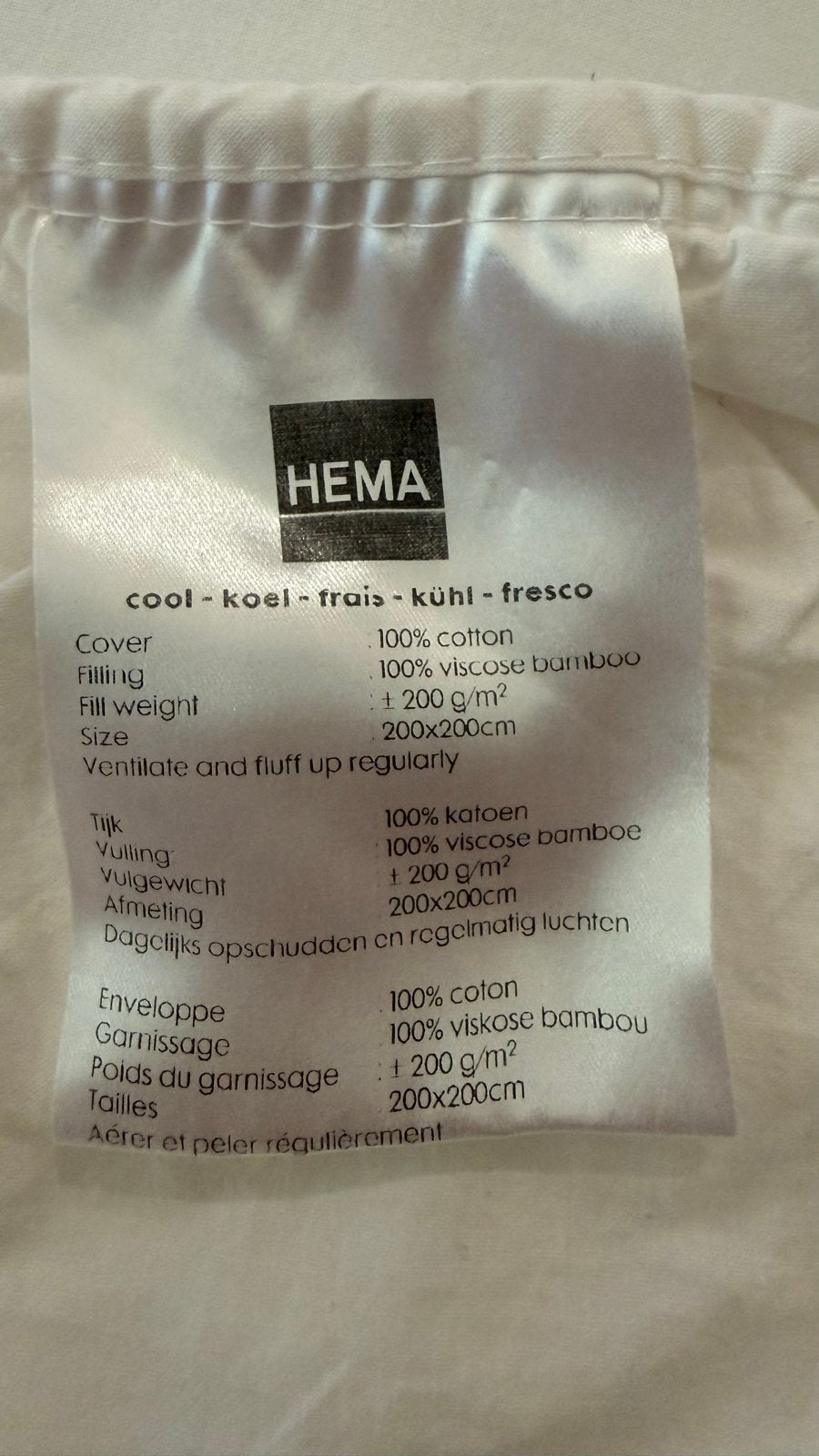 HEMA zomer dekbed 200x200 verkoelend bamboe vulling, Ophalen, Wit, Tweepersoons, HEMA