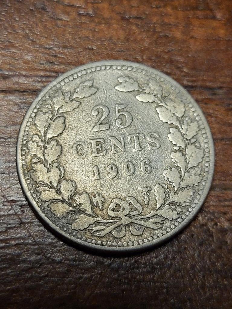 Zilveren 25 Cent Wilhelmina 1906, Zilver, 25 cent, Ophalen of Verzenden, Koningin Wilhelmina