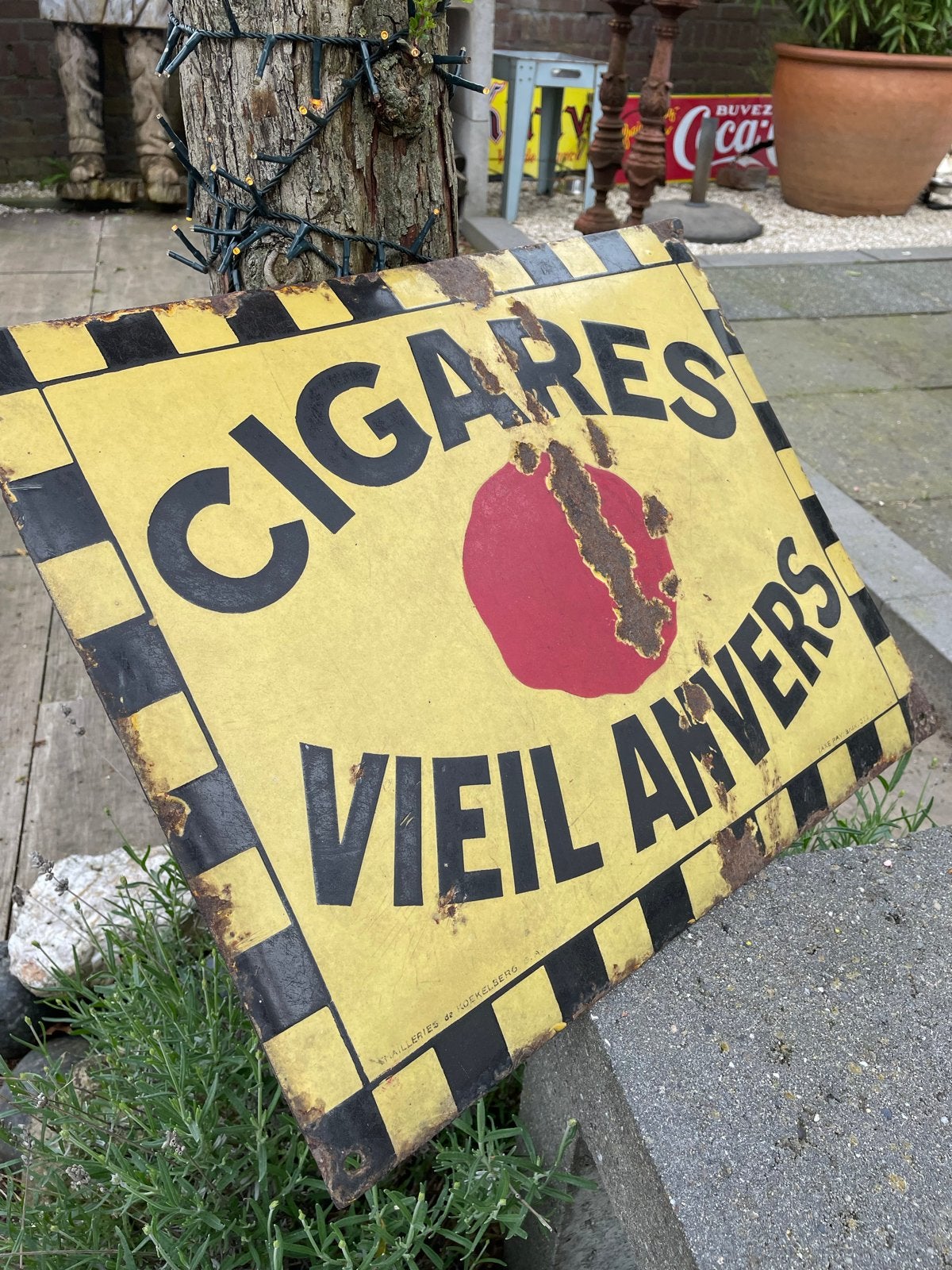 Vintage Emaille Reclamebord "Cigares Vieil Anvers", Ophalen of Verzenden