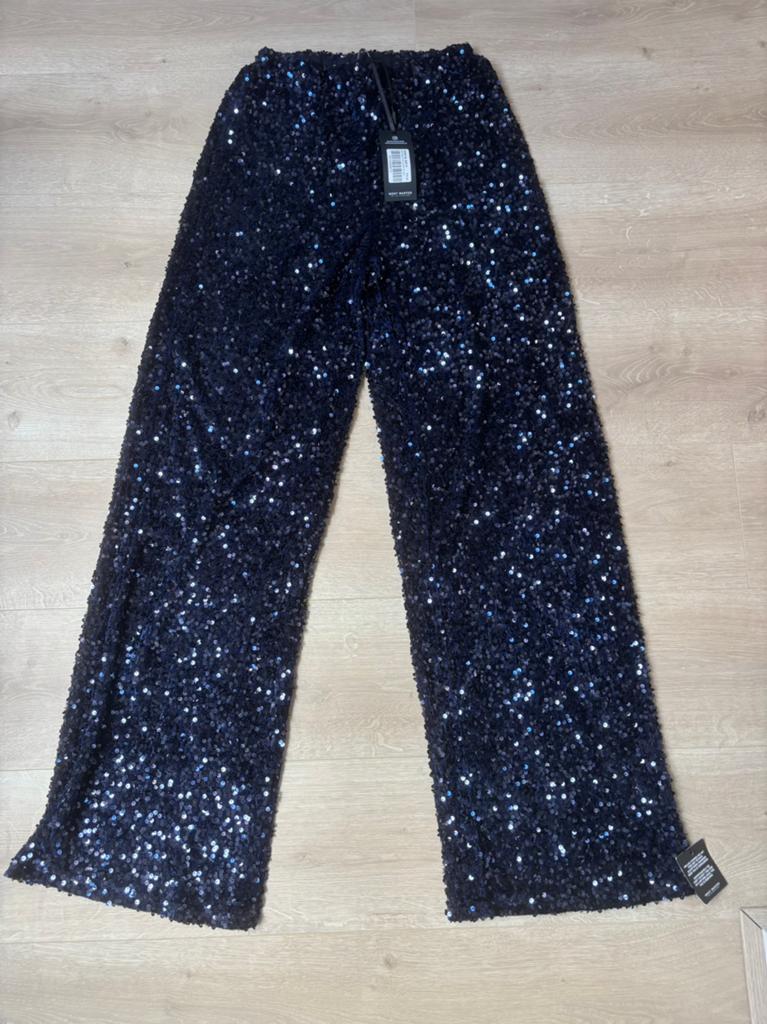 Velvet Sequin Wide Leg Pants – Most Wanted | Maat M (Tall), Maat 38/40 (M), Blauw, Nieuw, Ophalen of Verzenden